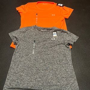 Lot of 2 Under Armour Tech Shirts - women’s XL - NWT - Orange and black/grey